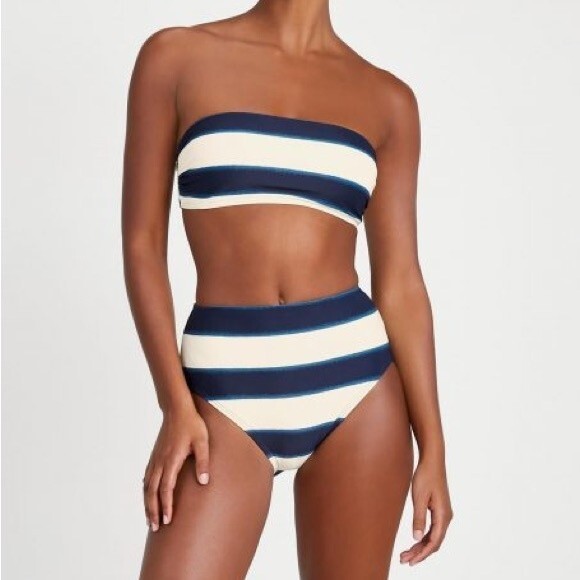 NWT Kate Spade Awning Stripe Bandeau Bikini Swimsuit Blazer Blue Size Small NEW - Picture 4 of 16